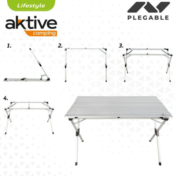 Składany stolik Aktive Srebrzysty Aluminium 110 x 70 x 70 cm (4 Sztuk) - obrazek 4
