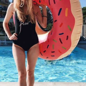 Duże koło dmuchane donut różowy 120cm materac do wody pływania na basen xxl